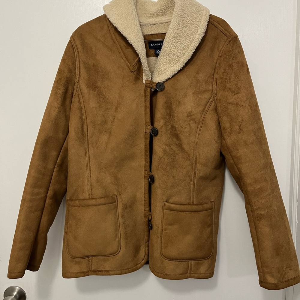 Lands end mens medium brown faux shearling jacket